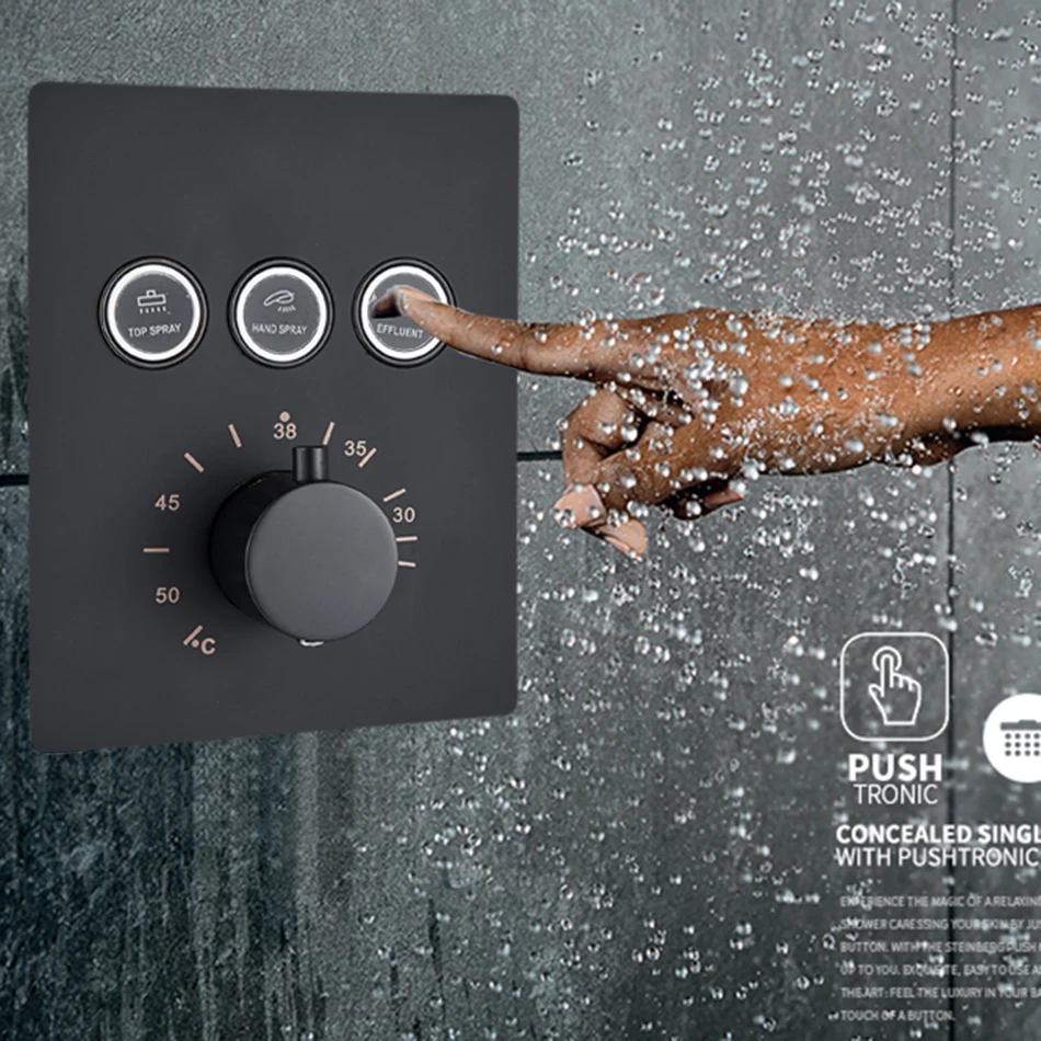 Matte Black 2 and 3 Ways Thermostatic Valve Mixer Bathroom Shower Faucet Accessory Water Temperature Concealed Control Diverter