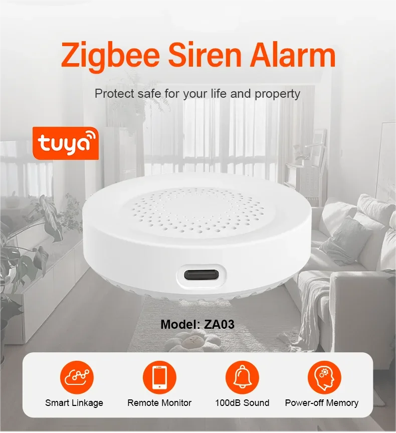 Tuya Zigbee sireeni alarmi esivaade
