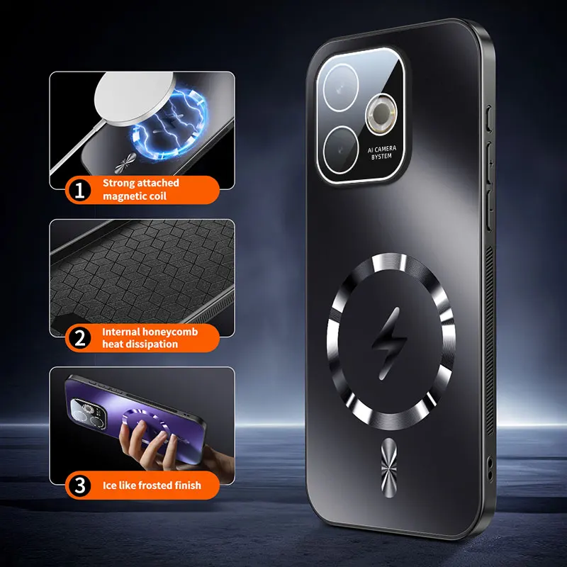 Magnetic Case with Camera Lens Protection & Magsafe Wireless Charging - Matte Frosted Back Cover
