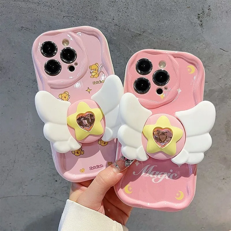 Pink Star Wing Holder Cartoon Soft Phone Case - Wave TPU Capa