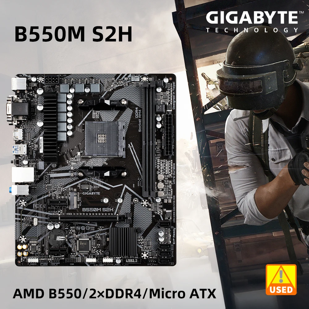 

Used GIGABYTE B550M S2H AMD B550 AMD AM4 2xDDR4 DIMM 64 GB PCI-E 4.0 1 x M.2 SATA 3 USB 3.2 DVI-D VGA HDMI Micro ATX motherboard