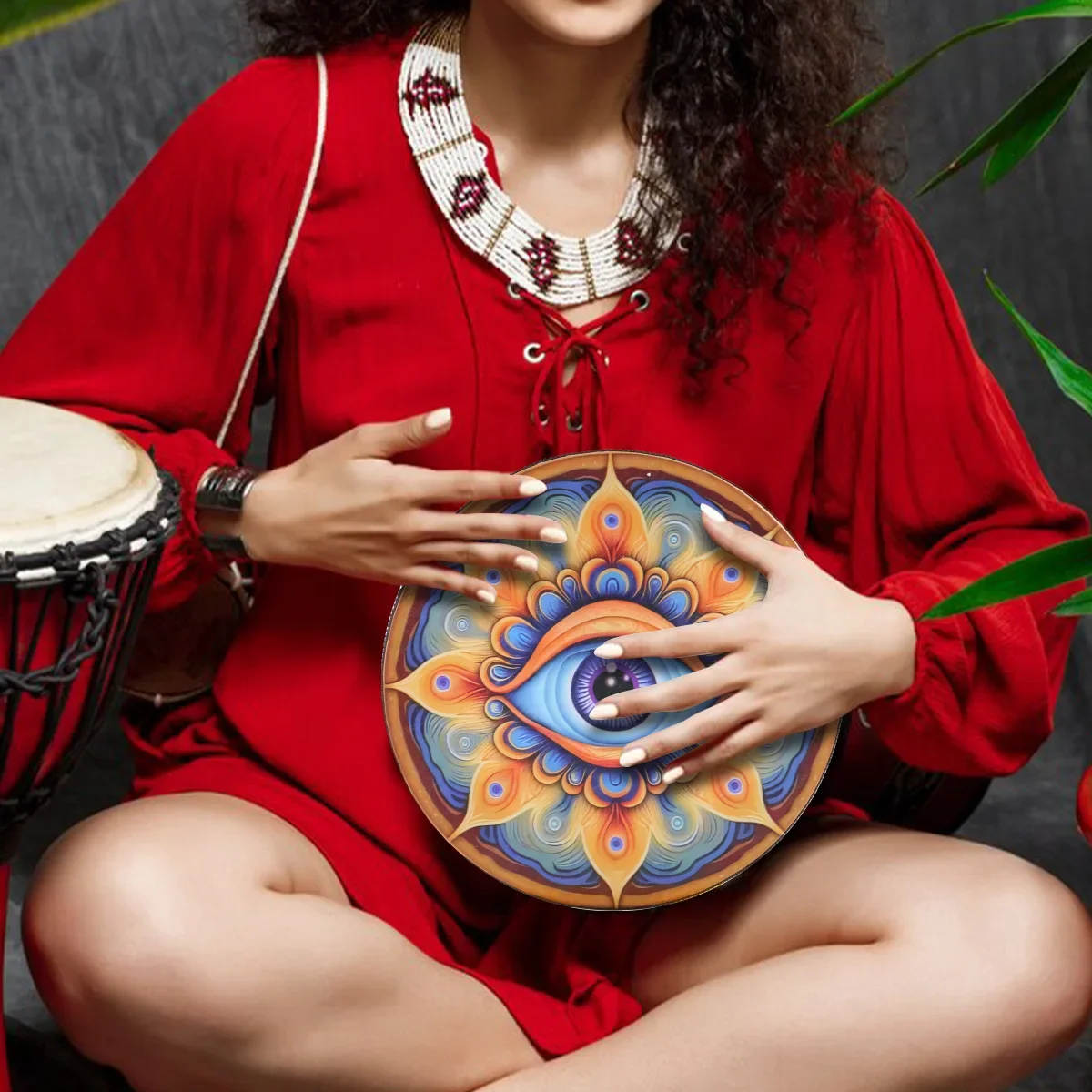 Siberian Handmade Shamanik Drum Eye Shaman Drum Percussion Instrument Decorative