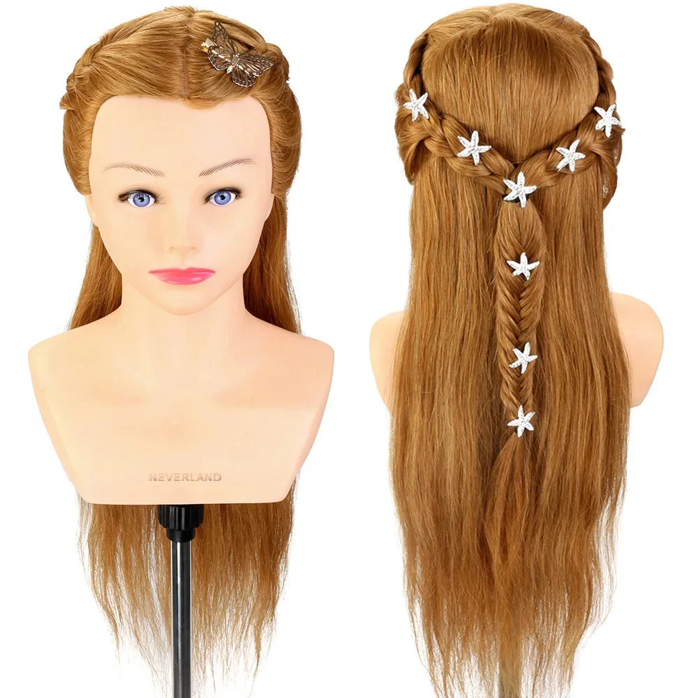 Testa di manichino con capelli umani veri al 100% da 24 pollici e spalle, per parrucchieri, per allenamento, testa con capelli veri per acconciature e styling, testa per parrucche - immagine 3