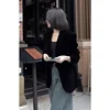 Autumn New Black Velvet Women's Blazer Fashion Long Sleeve Single Button Casual Loose Temperament Suit Top Female Outerwear 3