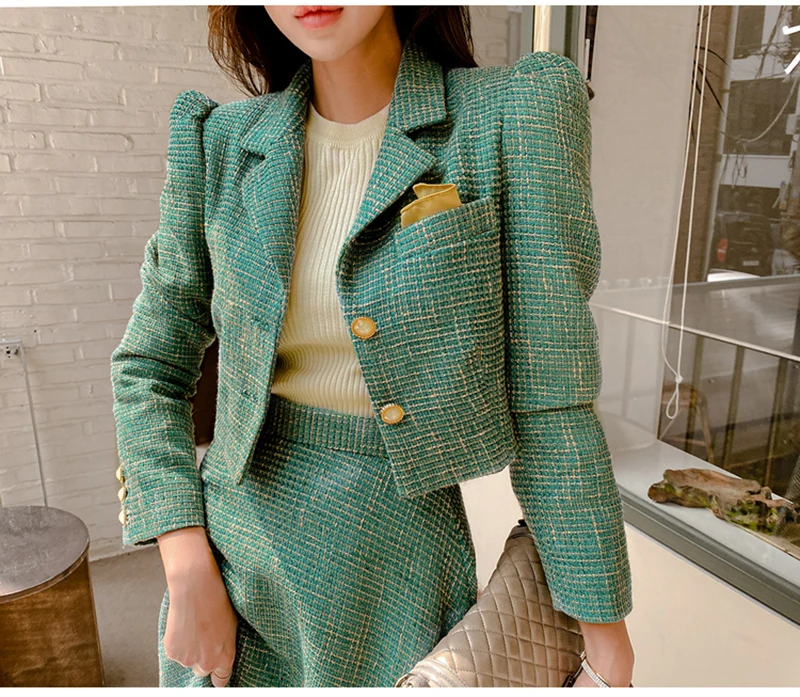 elegante casaco de lã coreano, conjunto de