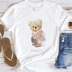 T-Shirt Fashion Academy Style Women'S Short Sleeve Women'S Printing Summer New Trend Cute Bear Pattern White Plus Size T-Shirt
