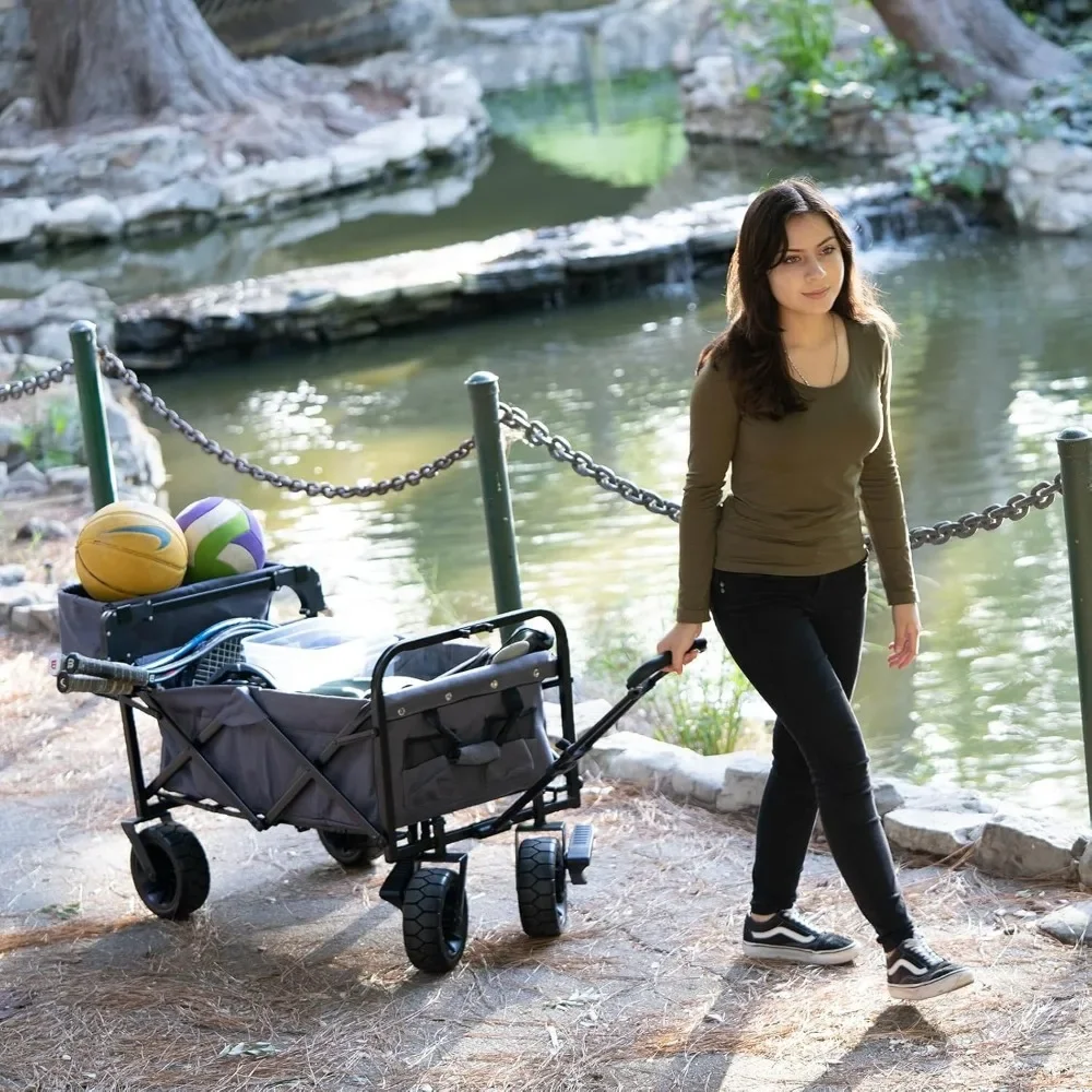 Collapsible Folding Garden Outdoor Park Utility Wagon Picnic Camping Cart with Bearing and Brake 8" All Terrain Wheels