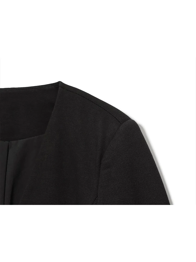 New Women V-neck Blazer Jacket Fashion Solid Long Sleeve Single Breasted Elegant Shoulder Pad Female Commute Office Streetwear