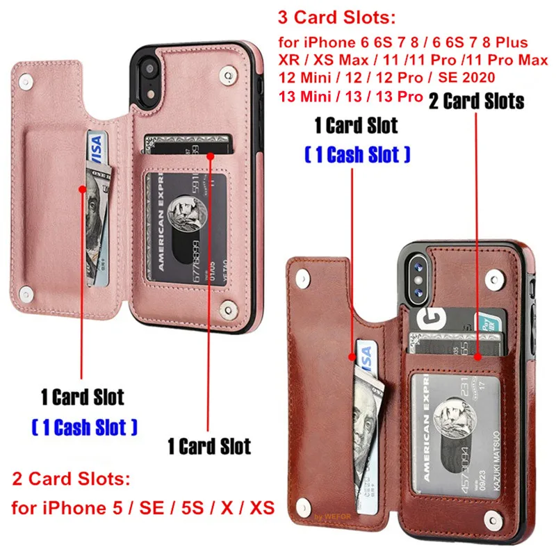 Custodia in pelle Premium Slim Fit di lusso per iPhone 14 13 11 12 Pro XS  Max XR X SE 6S 6 7 8 Plus custodia Flip con slot per porta carte di credito