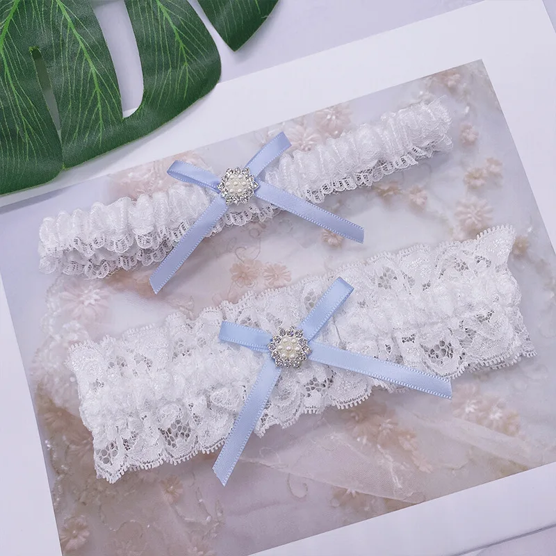 

Women Lace Wedding Bridal Garter Set Pearl Rhinestones Satin Bow Leg Garter with Toss Away Prom Garter For Wedding Accessories