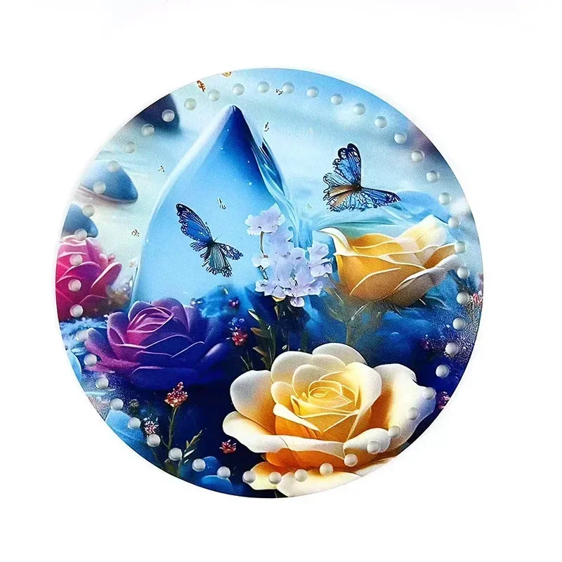 18cm Flat Round Acrylic Bag Weaving Board Mandala Flower Pattern Bag Cushion Base Bottom Pad for DIY Knitting Crochet