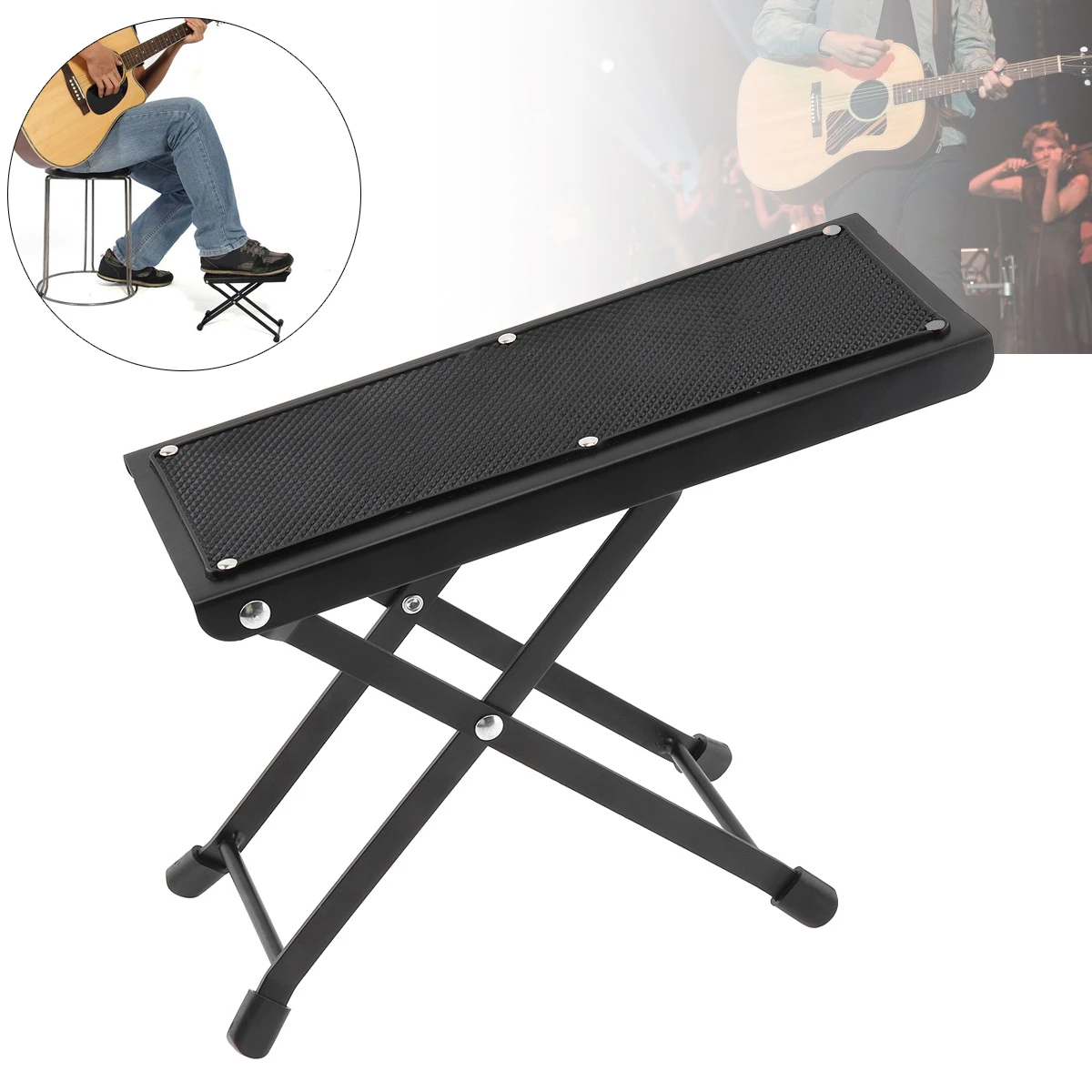Metal Folding Guitar Footstool Foot Rest Stool Anti Slip Stand Height