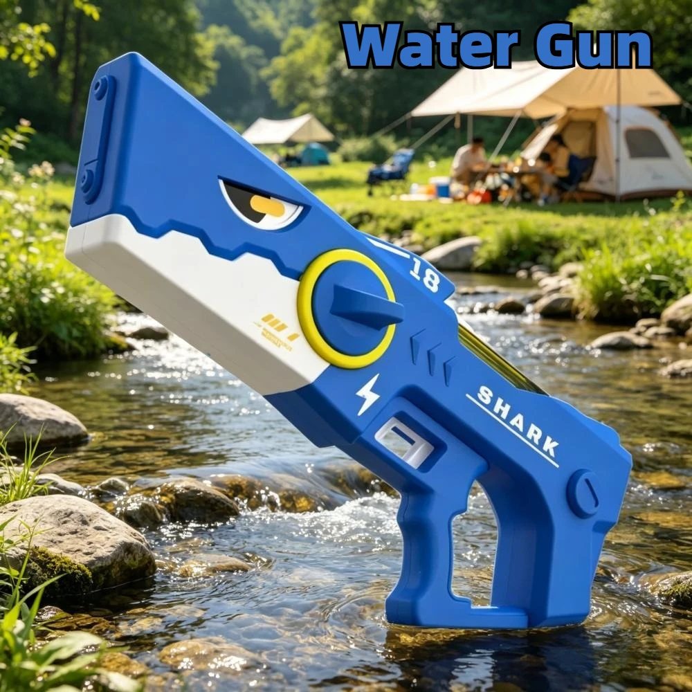 새로운 대용량 상어 전동 물총 완전 자동 다중 발사 자가 충전 물총 어린이 야외 장난감