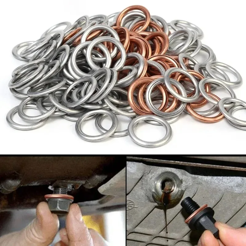 Car Engine Oil Pan Drain Screw Gasket 14mm Aluminium/ Copper Sealing Circle Transmission Drain Plug Gasket for Volkswagen Audi