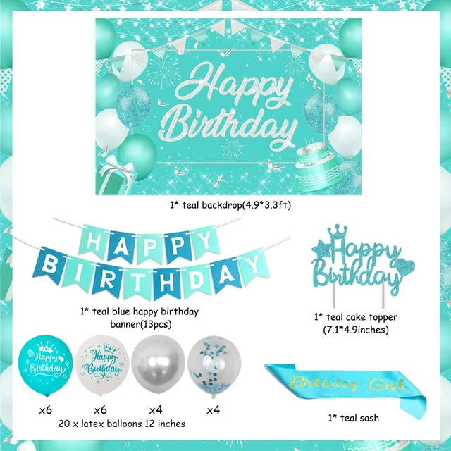 Decoraciones de fiesta de 40 cumpleaños turquesa para mujer, pancarta azul  azulado, 40 cumpleaños feliz, Kit de globos - AliExpress
