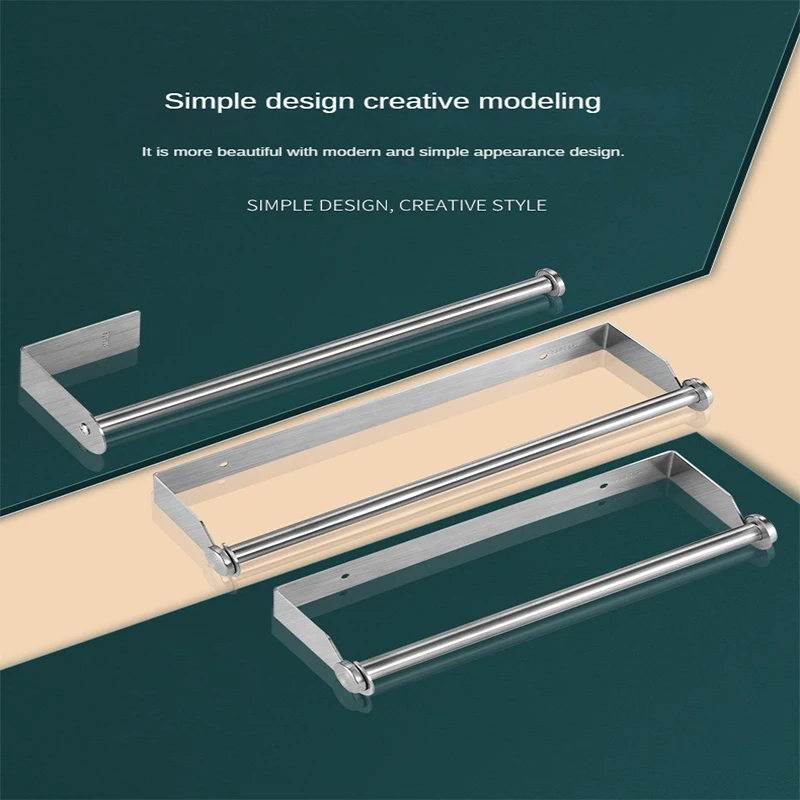 Kitchen Paper Towel Rack Wall Mounted Shelves Stainless Steel Bathroom Accessories Cling Film Organizer Punch-free Paper Bracket
