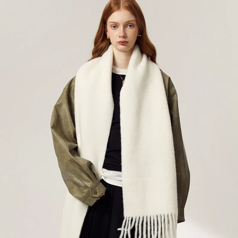 White tassel long mohair warm windproof scarf, simple and stylish, thick and comfortable winter scarf 6