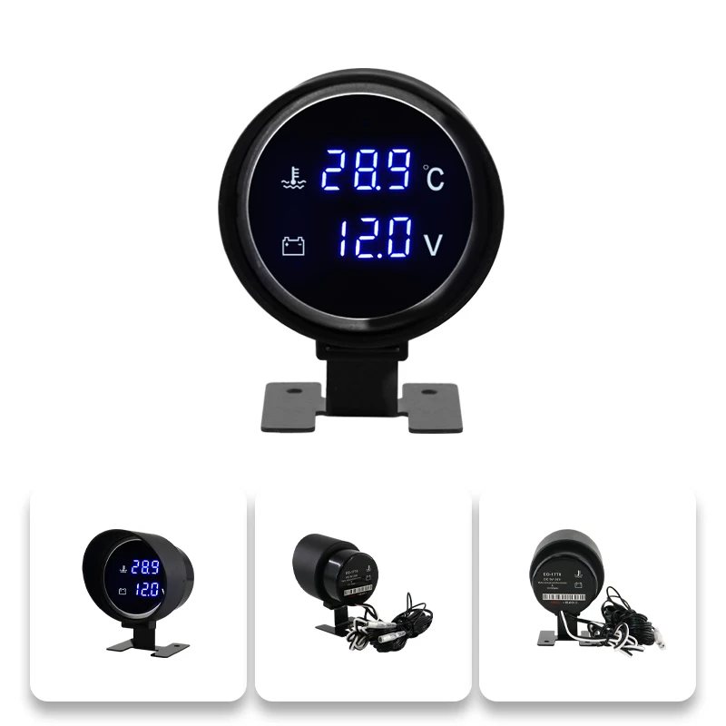 MrGauge 2-in-1 LCD 디지털 자동차 개조용 자동차 전자장치 12V 블루 라이트 수온 전압계 게이지 (온도 센서 포함)