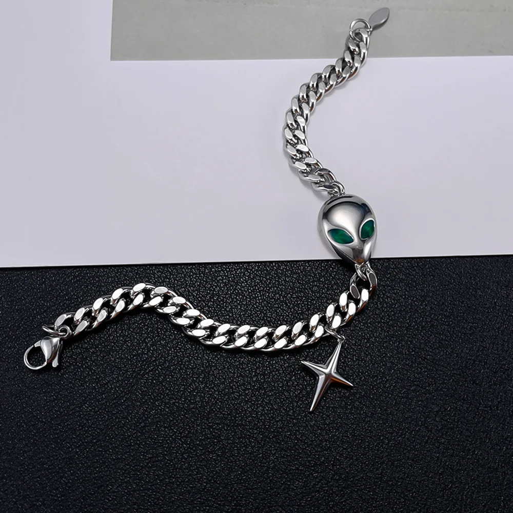 European And American Retro Fashion Alien Accessories Personalized Hip-Hop Cuban Chain Titanium Steel Bracelet For Men