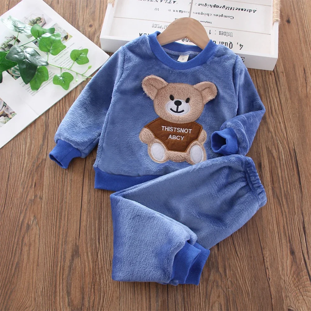 Bear Leader Coral Fleece Pajama Sets Baby Boys Girls Winter Plus Velvet Thick Flannel Homewear Children Warm Sleepwear Suit 2Pcs 3