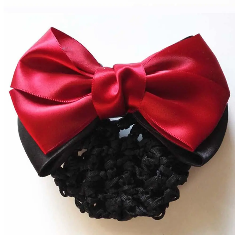 1pcs Fashion Girl Women Pro Bow Barrette Hair Clip Bowknot Bun Net Cover Snood Hairnet Hair Styling Accessories