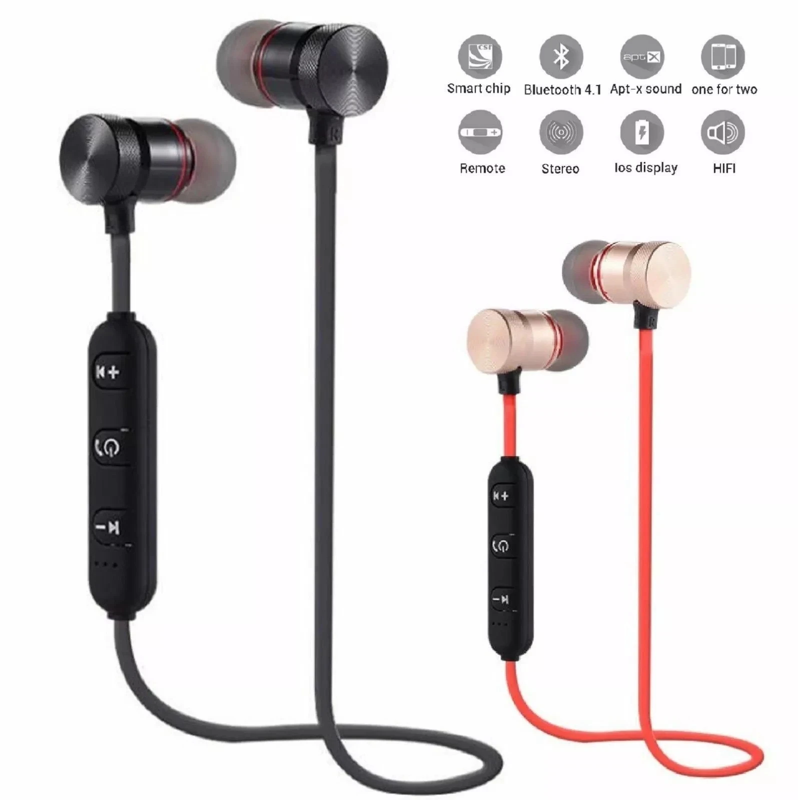 Oreillette Bluetooth binaurale sans fil pour le sport, suspension d'oreille, course à pied, super longue veille, aspiration magnétique, suspension de la tête et du cou