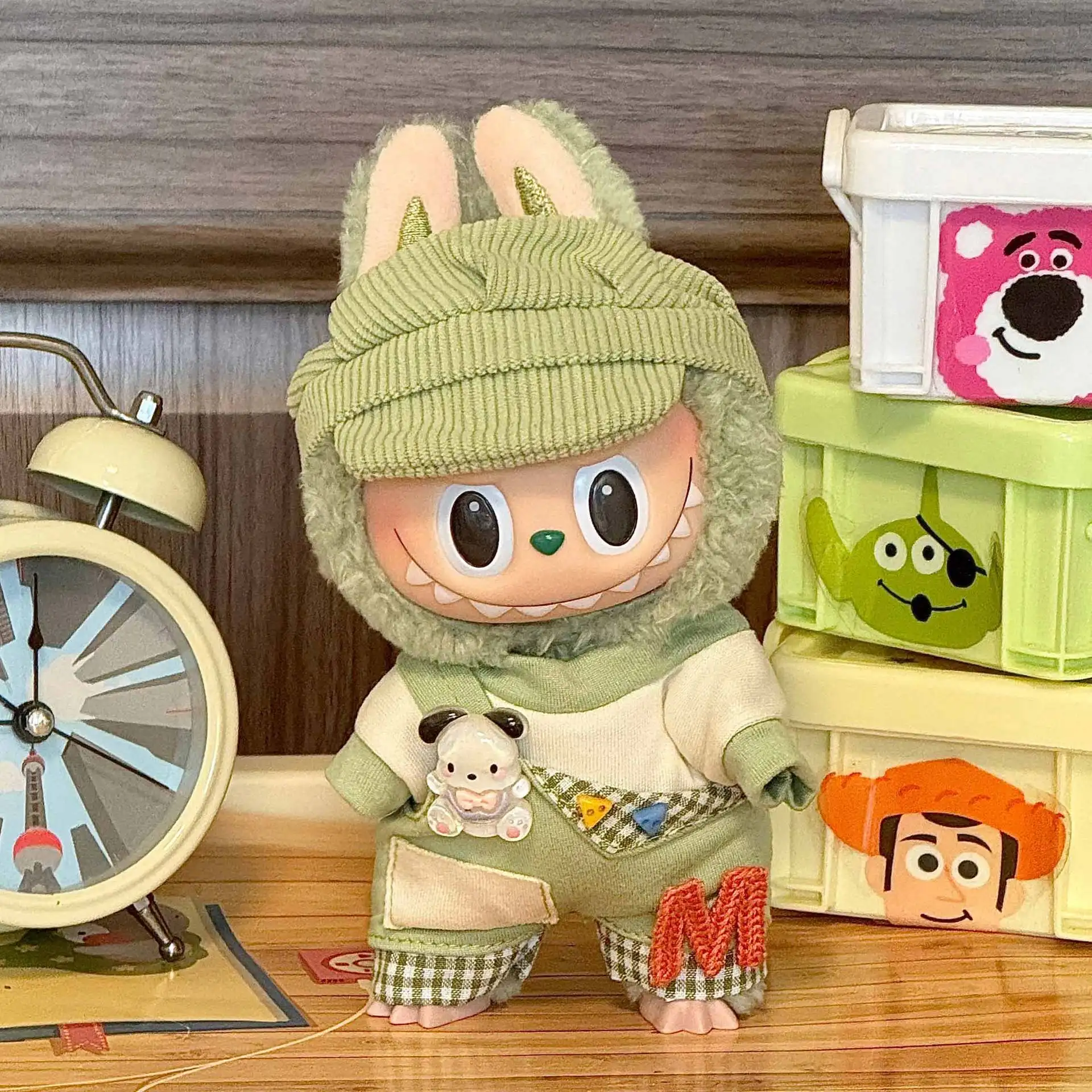 17cm Mini Doll'S Clothes Outfit Accessories for Labubu V1 V2 Striped Overalls Cool Handsome Clothing Gift