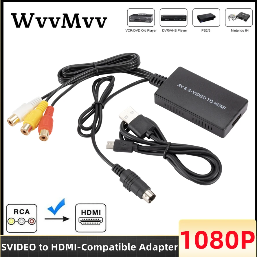

WvvMvv SVideo to HDMI-compatible Converter AV S-Video Audio Vdieo Converter Adapter Support with PS2/ PS3 720P /1080P AV