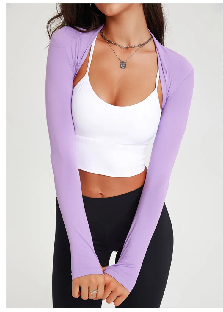 

Women Yoga Crop Cardigan Long Sleeve Open Front Solid Shrug Tops for Exercise Sports Gym