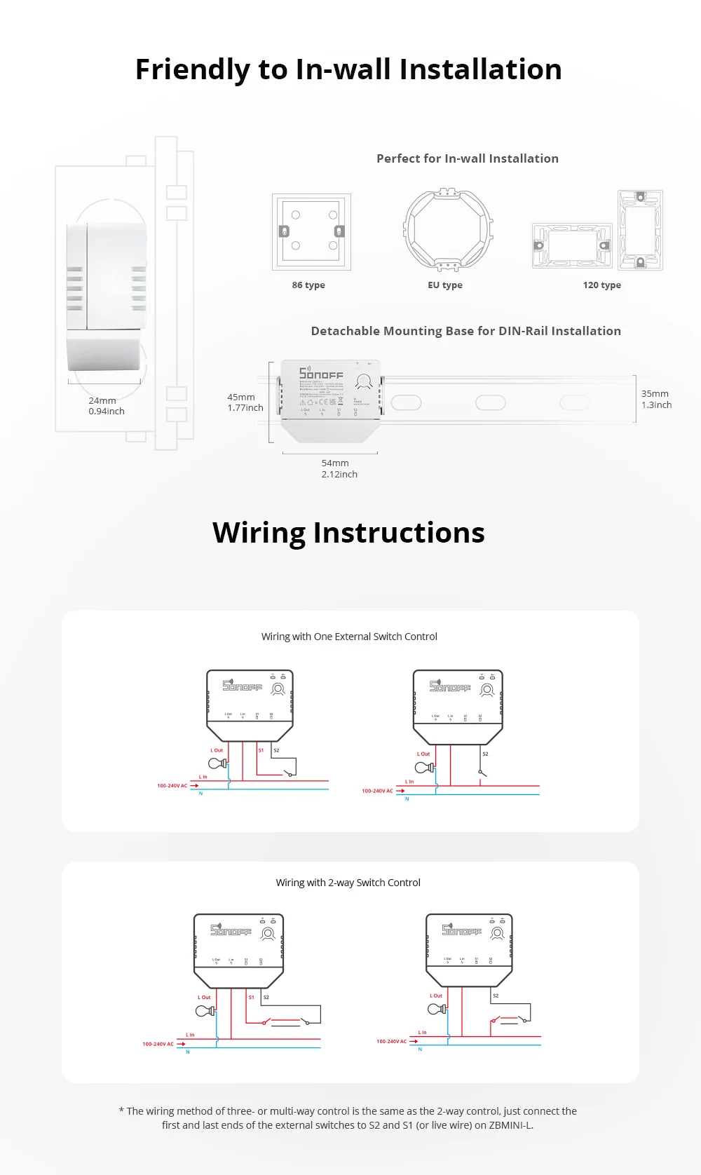 SONOFF No Neutral Wire Required ZBMINI-L Zigbee Smart Switch Support Alexa Google Assistant/Alice Works With Window/door Sensor