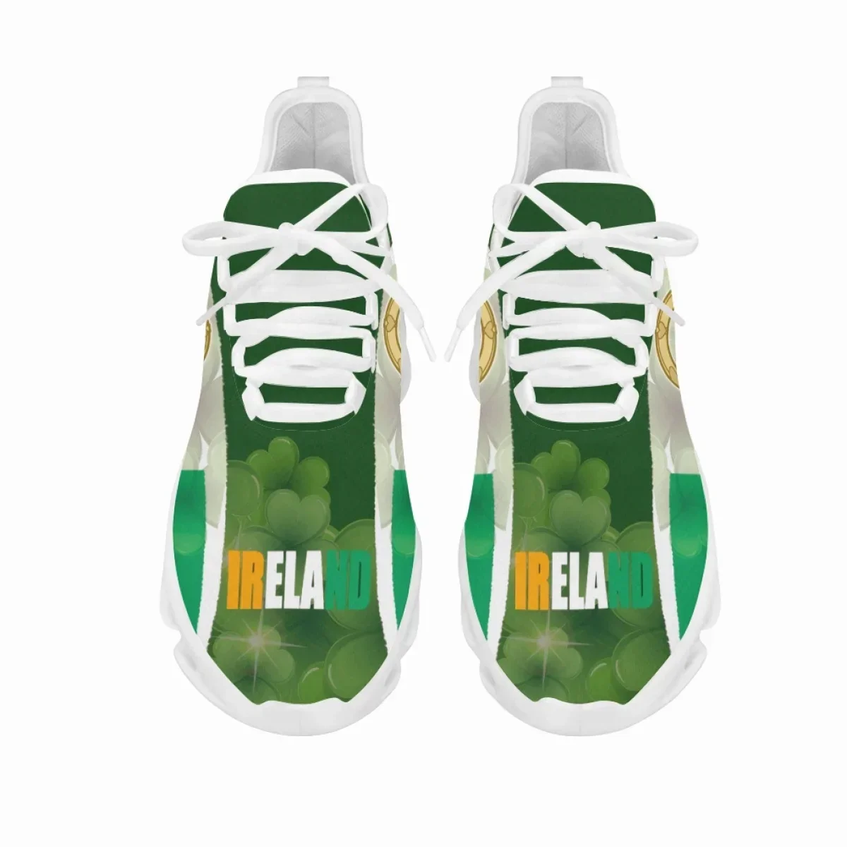 Ireland Flag Patriotic Pride Platform Lace-Up Shoes 3D Trefoil Print Ladies Sneakers Stylish Comfort Vulcanized Shoes Footwear