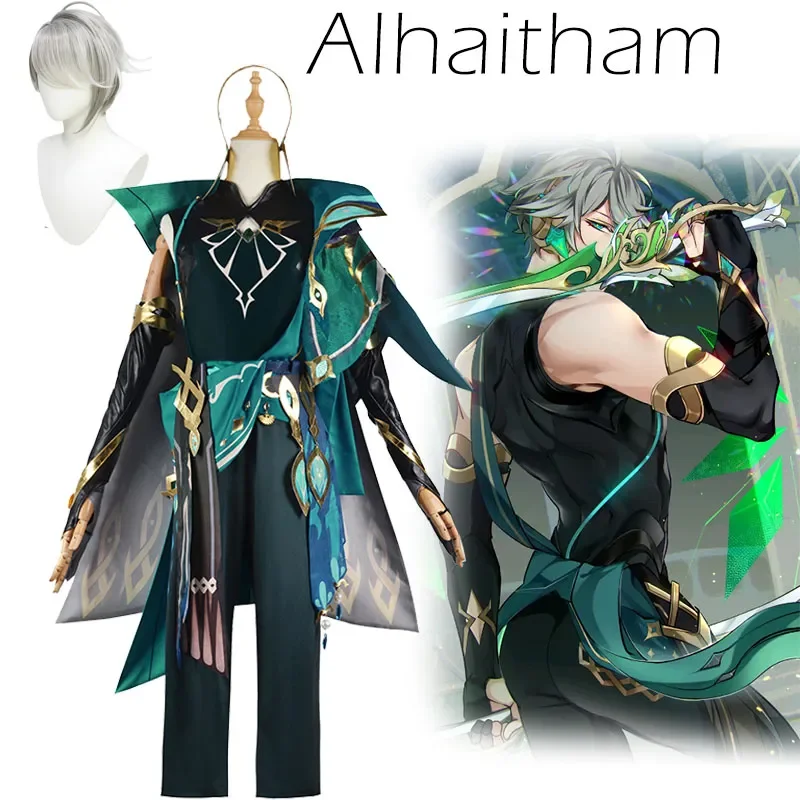 

Anime Game Genshin Impact Alhaitham Cosplay Full Set Gloves Wig for Men Outfits Halloween Costume Party Comic Con