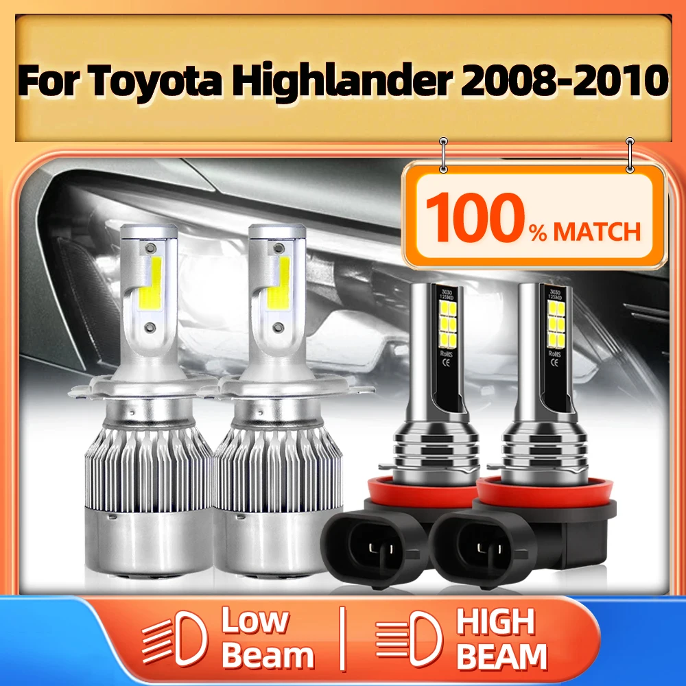 

40000LM Canbus LED Headlight H4 High Low Beam Turbo Lamp 12V 6000K H11 Car Fog Light For Toyota Highlander 2008 2009 2010