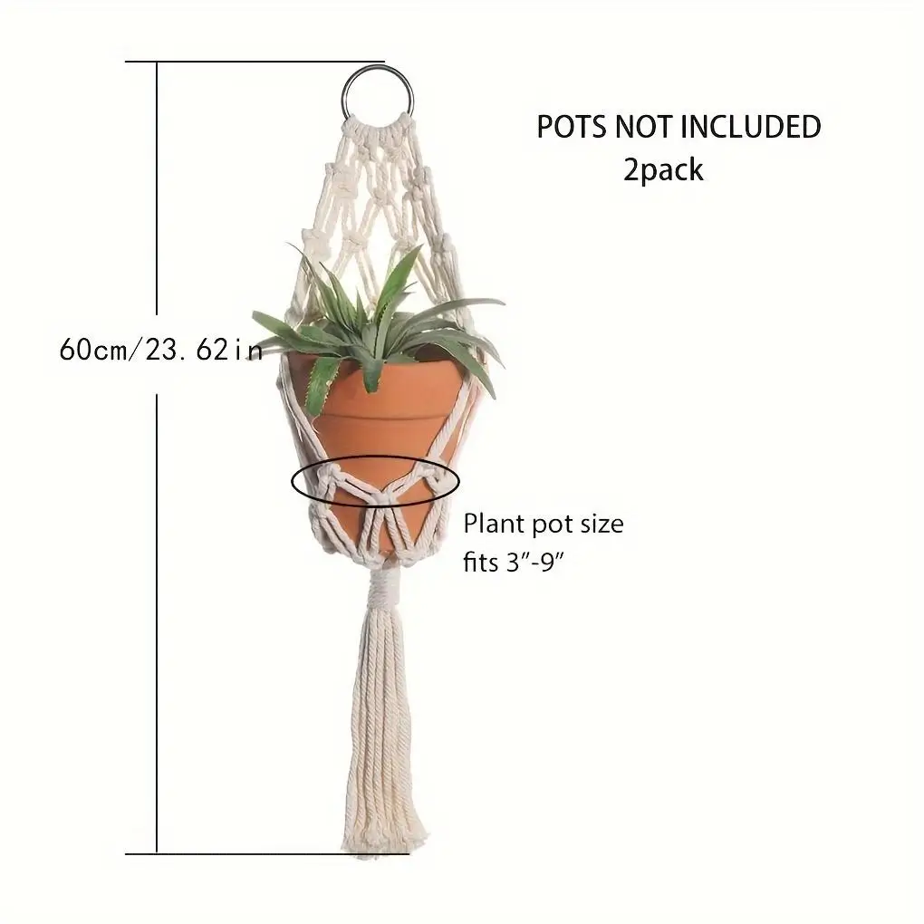 Boho Chic Handcrafted Macrame Plant Hangers - Set of 2 Rope Baskets for Indoor & Outdoor Decor, Geometric Wall Art
