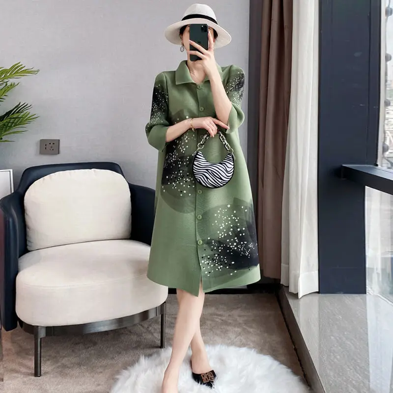 

Pleated Dress Female Spring/Summer High end Fashionable Dress Loose Length Dress Reduced Age Windbreaker Dress Female Clothes