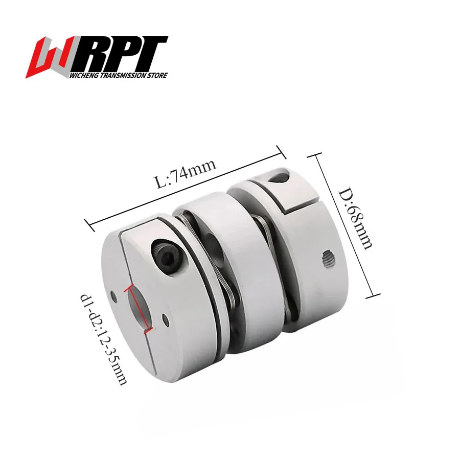 

Aluminum Alloy Coupling Double Diaphragm Elastic High Torque Coupling Encoder Motor Connection Can Be Keyed WQ-68x74