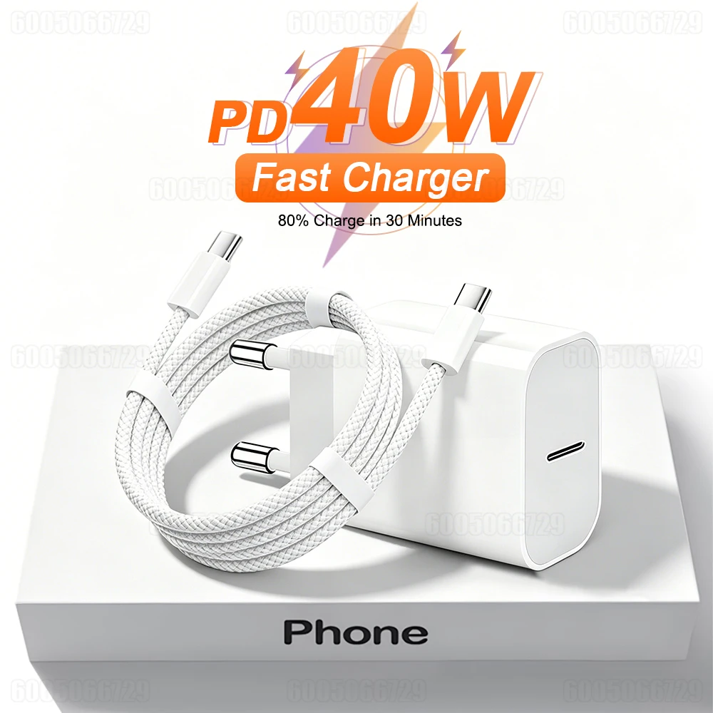Original 40W Fast Charger For iPhone 17 16 11 12 13 14 15 Pro Max Plus Fast Charging Cable USB C Type C Data Line Phone Charger 1