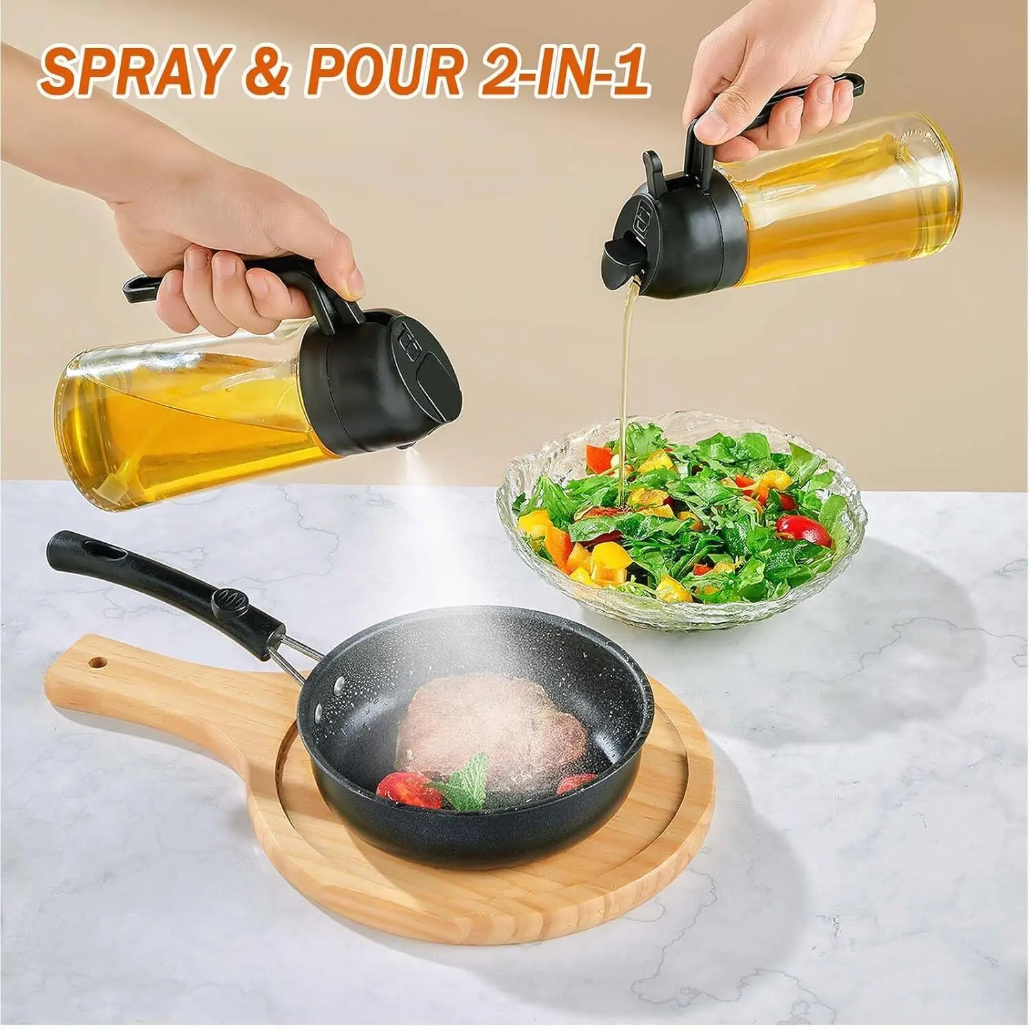 2-In-1 Oil Sprayer oil sprayer oil container 16oz for Cooking Olive Oil Spray Bottle 500ml Plastic Dispenser for Kitchen Barbecue Salad Cooking Baking