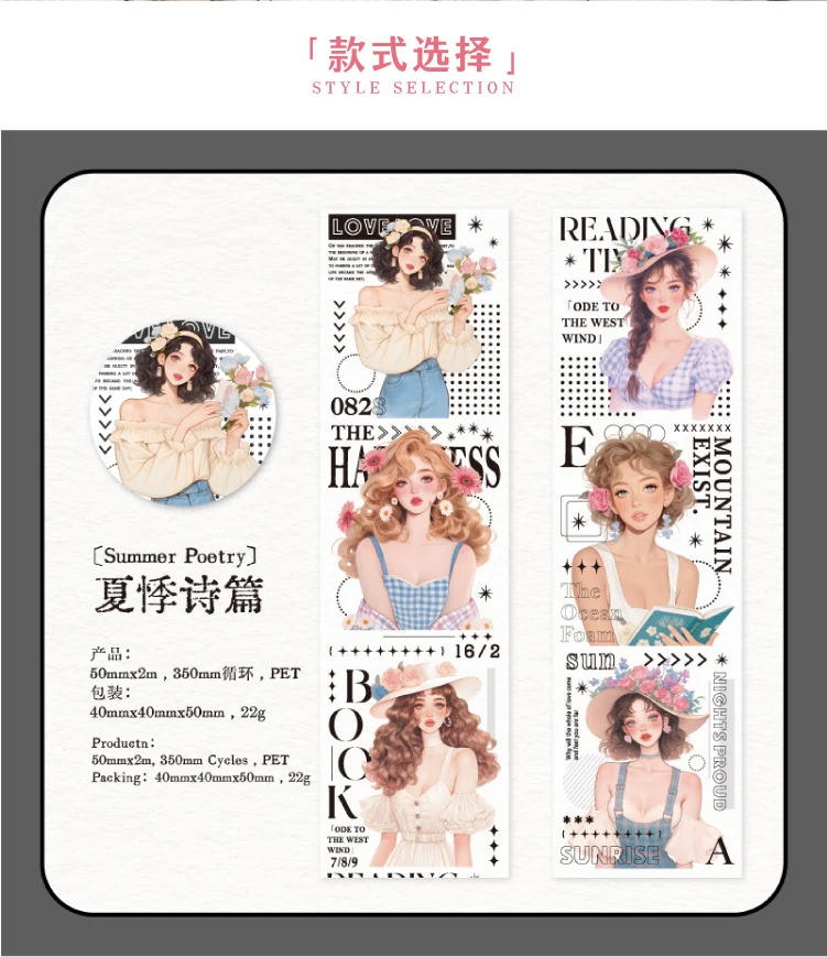 Journal GO 5 x 200 cm dekorative Klebeband-Aufkleber zum Einfrieren von Sommer-Mädchen-Abdeckband, Scrapbooking, DIY, Journal, Fotorahmen-Abziehbilder – Detail 15