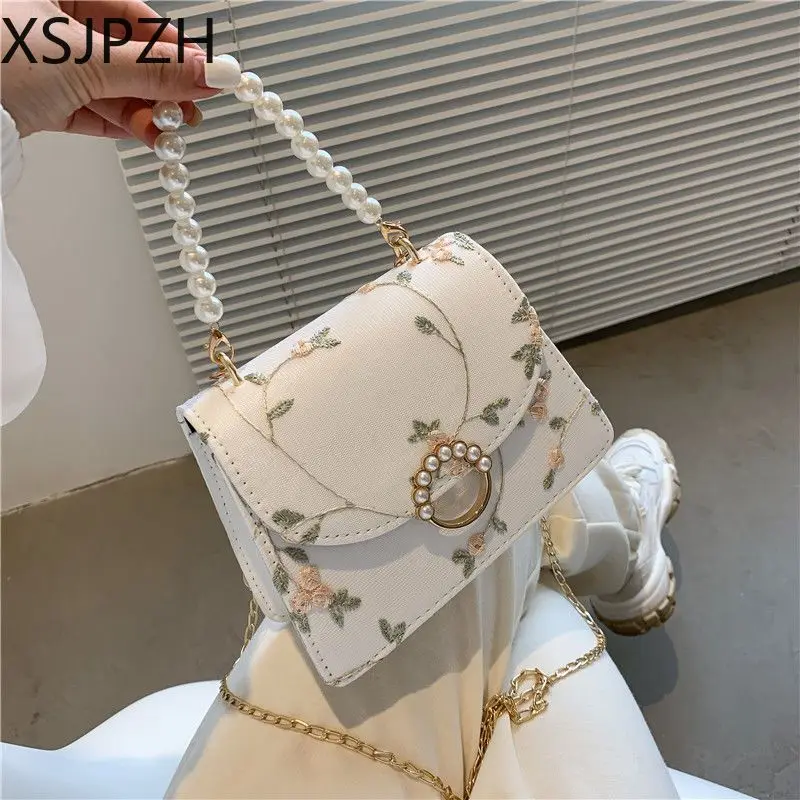 

XSJPZH This Year's Popular Lace Bags Women's 2023 New Fashion Embroidery Mobile Phone Bag Premium Sense Pearl Shoulder