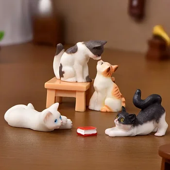 [6pcs Vintage Cat Figurines Decor] 6pcs Vintage Resin Miniature Cat Figurines, Fairy Garden Accessories Tabletop Craft Decor 1