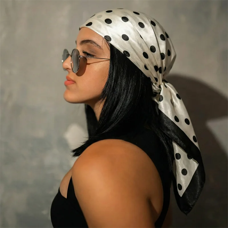 Dot Print Square Scarf Silk Shawl Neckerch..