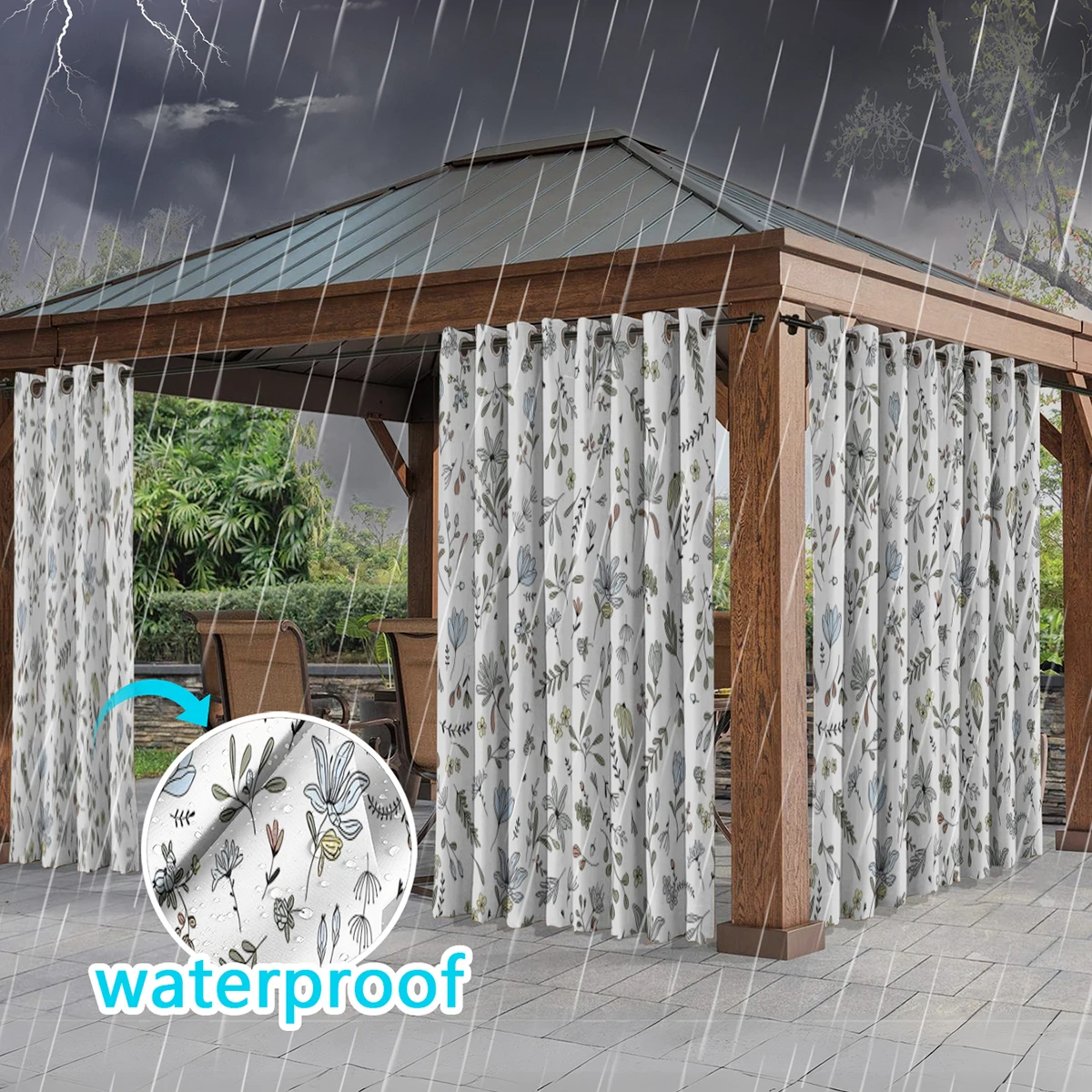 1PC New Fashionable, Simple and Fresh Butterfly Flower Home Decoration Print Perforated Waterproof Curtain, Machine Washable, Su 6