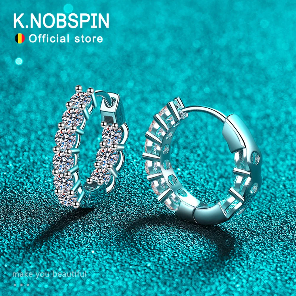 

KNOBSPIN D VVS1 Full Moissanite Hoop Earring GRA Certified 925 Sterling Sliver Plated 18k Earrings for Women Party Gift Jewelry