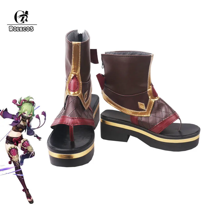 

ROLECOS Kuki Shinobu Cosplay Shoes Game Genshin Impact Kuki Shinobu Cosplay Shoes Women Brown High Boots High Heels Shoes