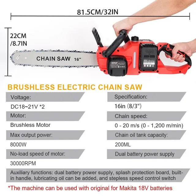목재 작업 혁명을 위한 강력하고 정밀한 Hormy 브러시리스 전기 전기톱