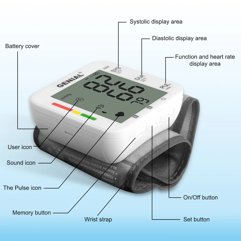 Wrist Blood Pressure Monitor Digital BP Monitor Rechargeable BP Machine with 2x99 Readings Memory Large LCD Display Voice 6