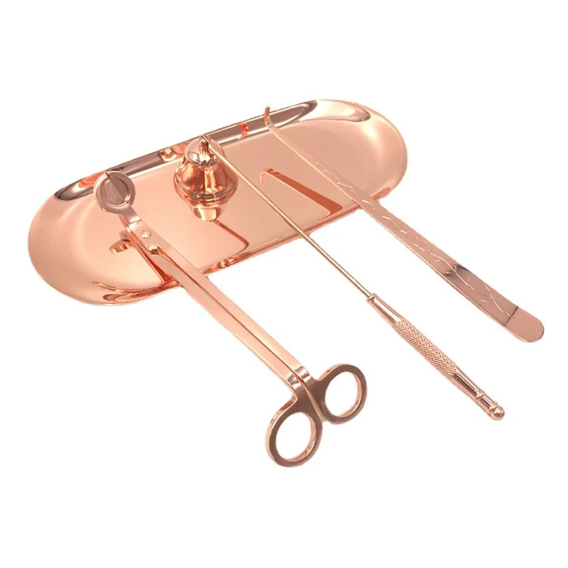 candle wick trimmer 4Pcs/set Candle Wick Trimmer Scissors Extinguisher Hooks Candle Accessories with Tray Stainless Steel Wick Trimmer Dipper Tool