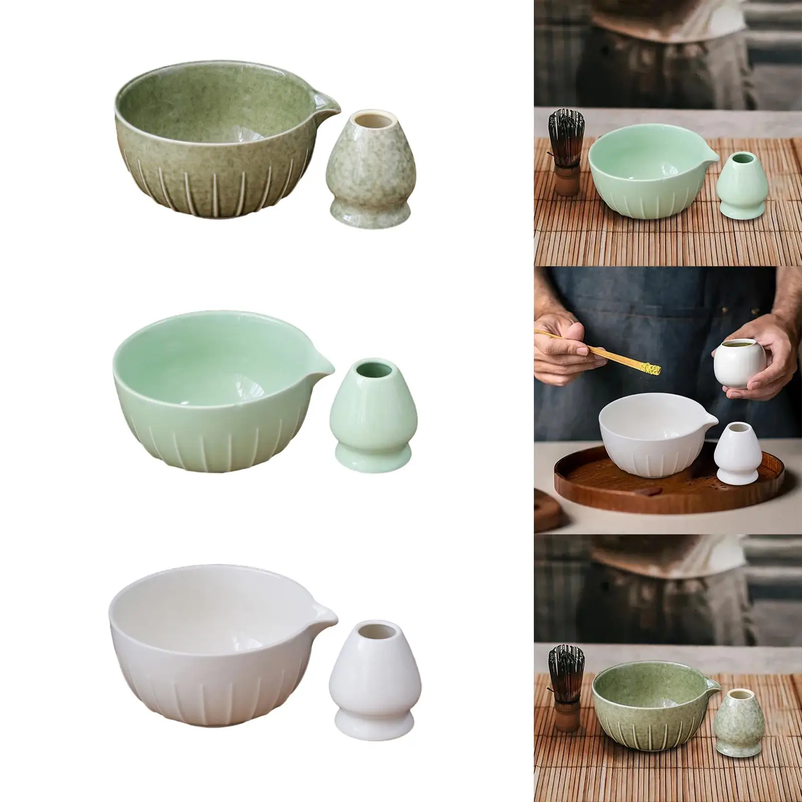 Japanese Matcha Bowl and Whisk Holder Traditional Glazed Portable Gift Ceramic Tea Ceremony Matcha Tea Set for Japanese Matcha