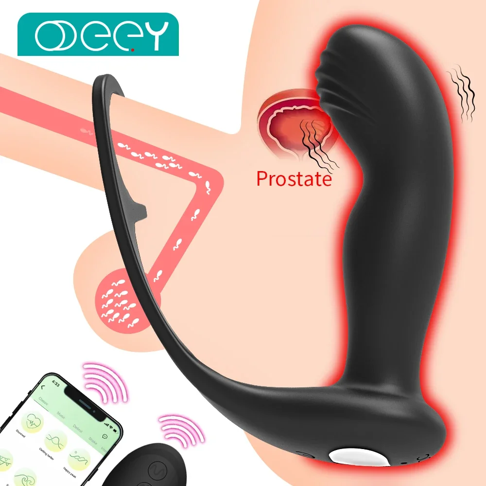 

Male APP Anal Vibrator 3 in 1 Vibrating Cock Ring G Spot Prostate Massager 10 Speed Butt Plug Stimulator Couples Sex Toy for Men